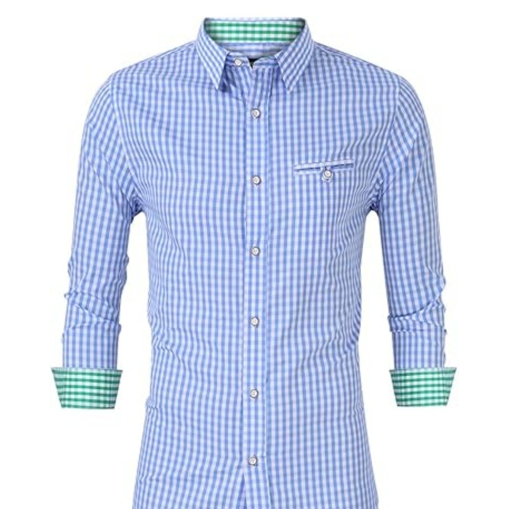 Gingham Plaid Button Up Shirt Mens Small Blue‎ Green Two Tone Preppy NWT